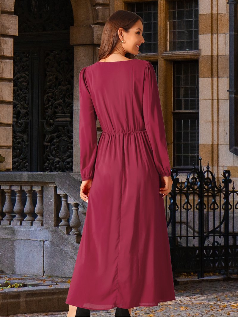 Vestido semi-formal vino manga larga corte recto
