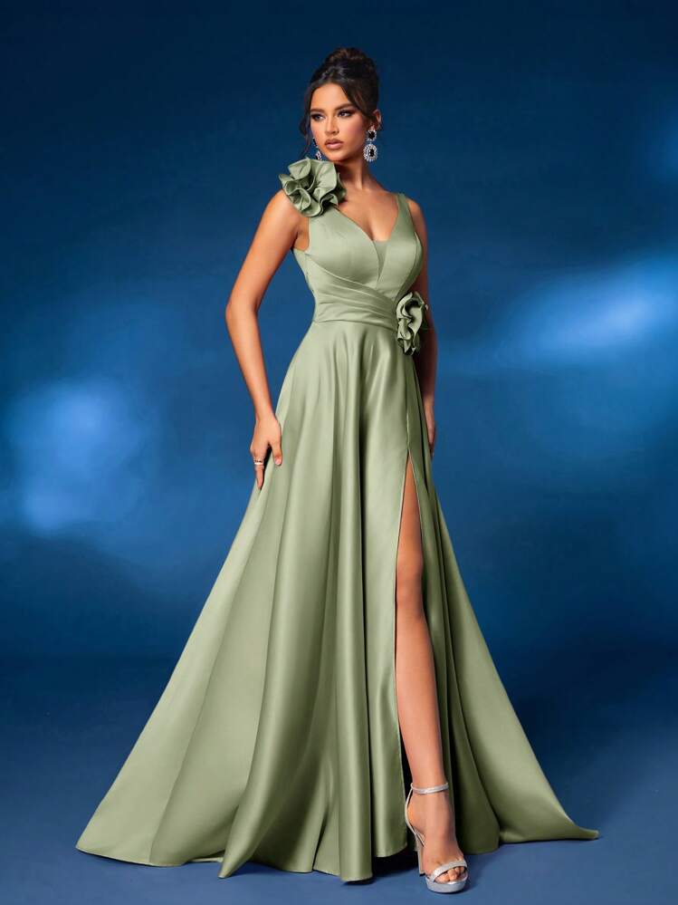 Vestido verde oliva con corsé ajustable corte A