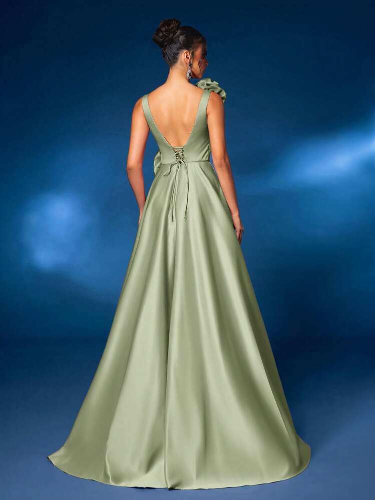 Vestido verde oliva con corsé ajustable corte A