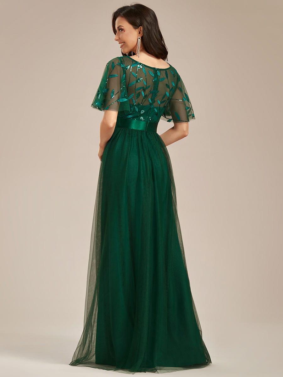 Vestido verde esmeralda aplicación lentejuelas y falda tul