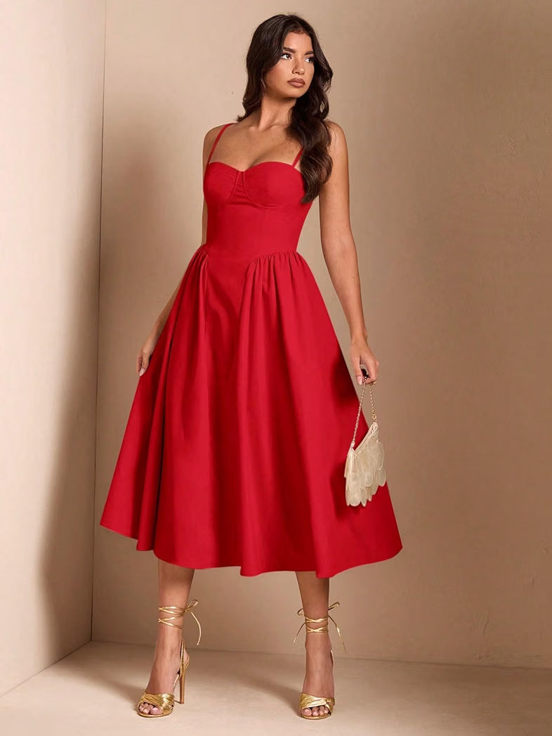 Vestido rojo con escote corazón bolsas invisibles