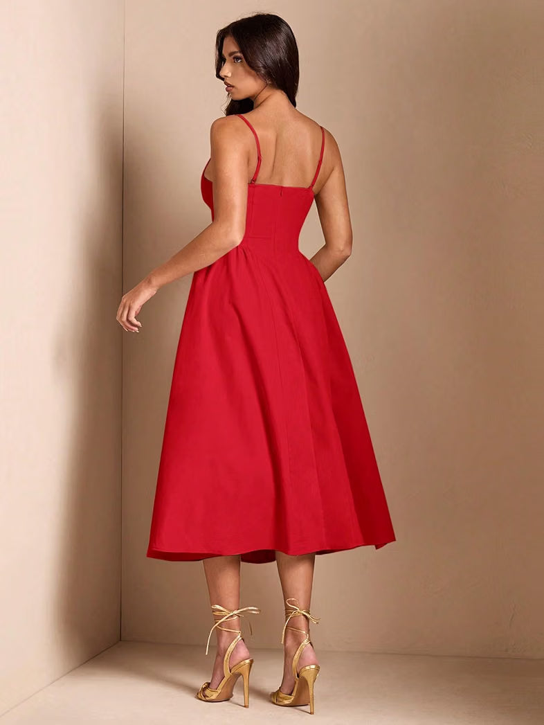Vestido rojo con escote corazón bolsas invisibles