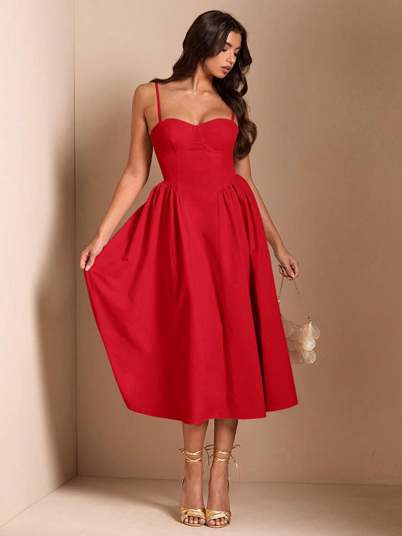 Vestido rojo con escote corazón bolsas invisibles