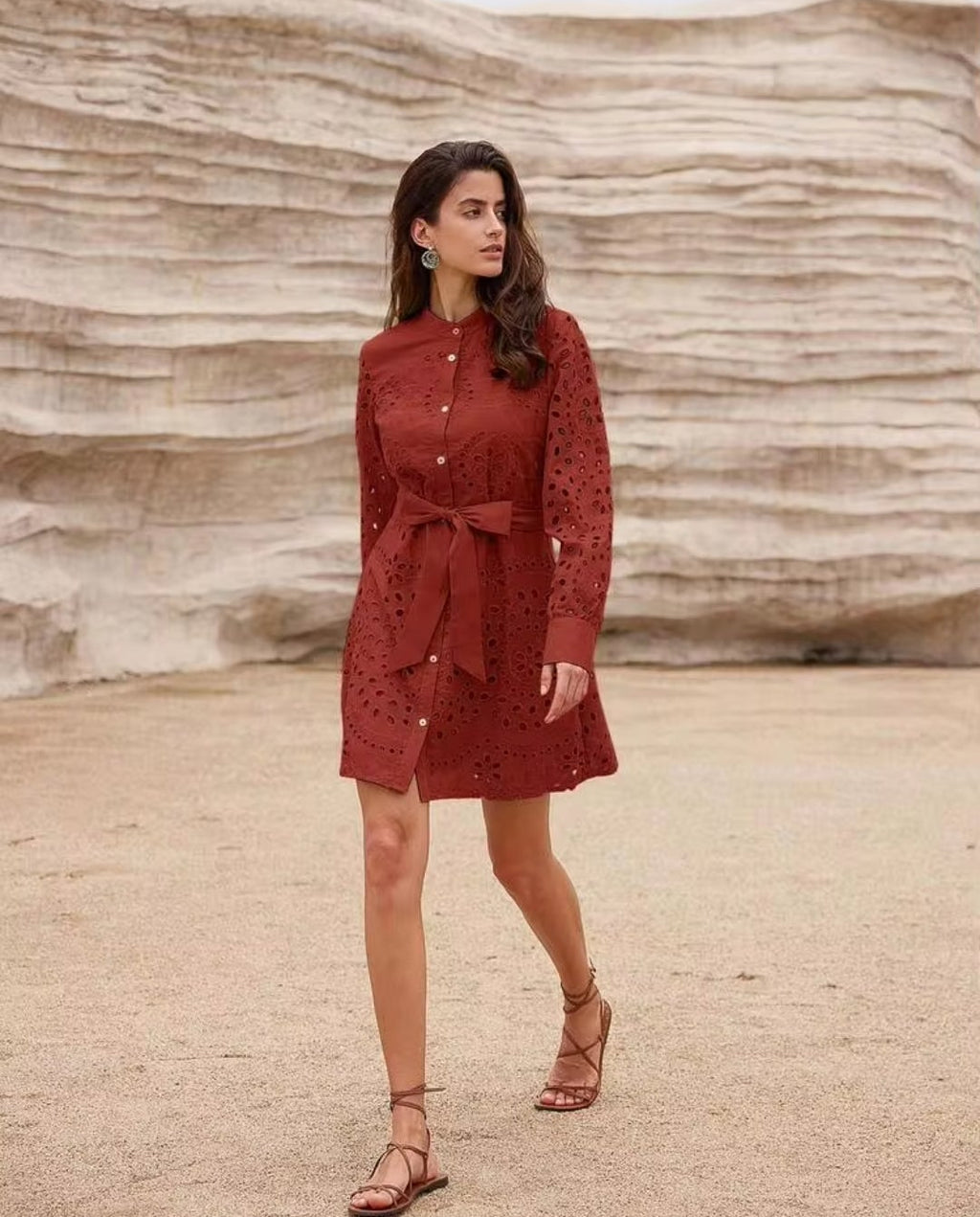 Vestido Terracota manga larga mini
