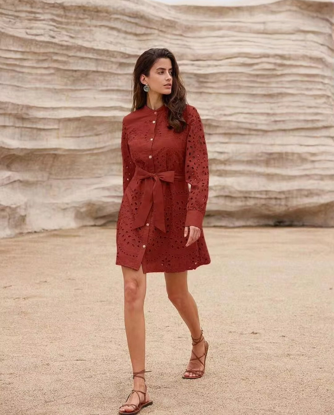 Vestido Terracota manga larga mini