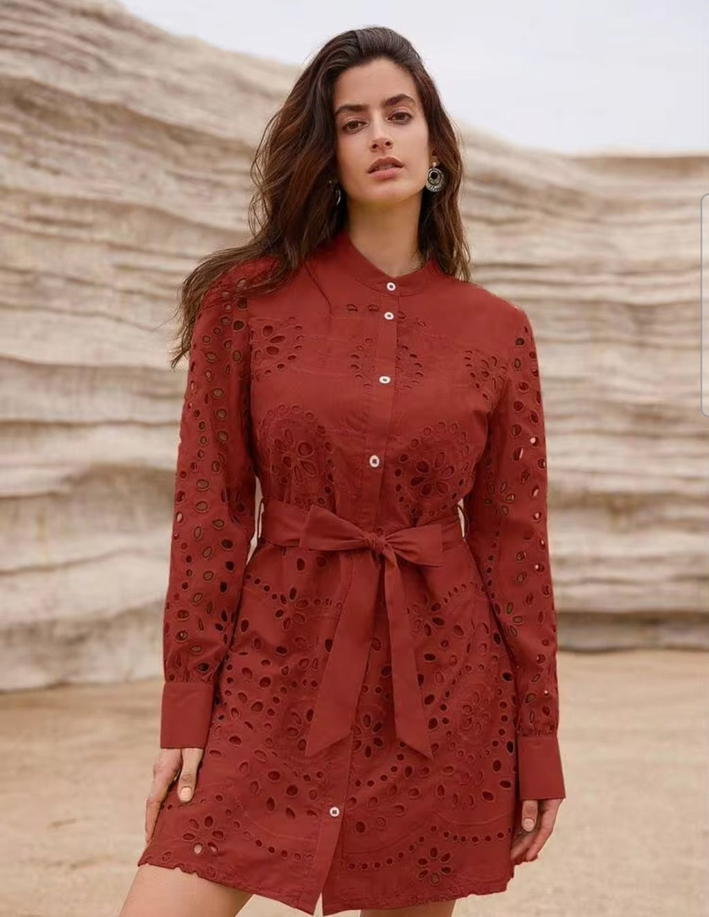 Vestido Terracota manga larga mini