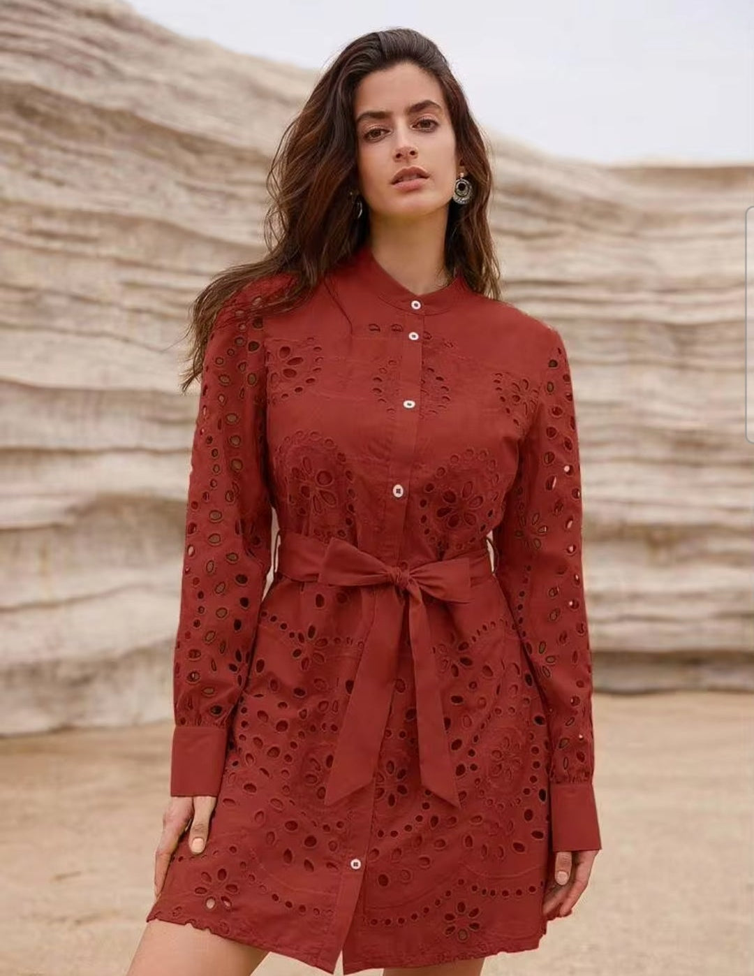 Vestido Terracota manga larga mini