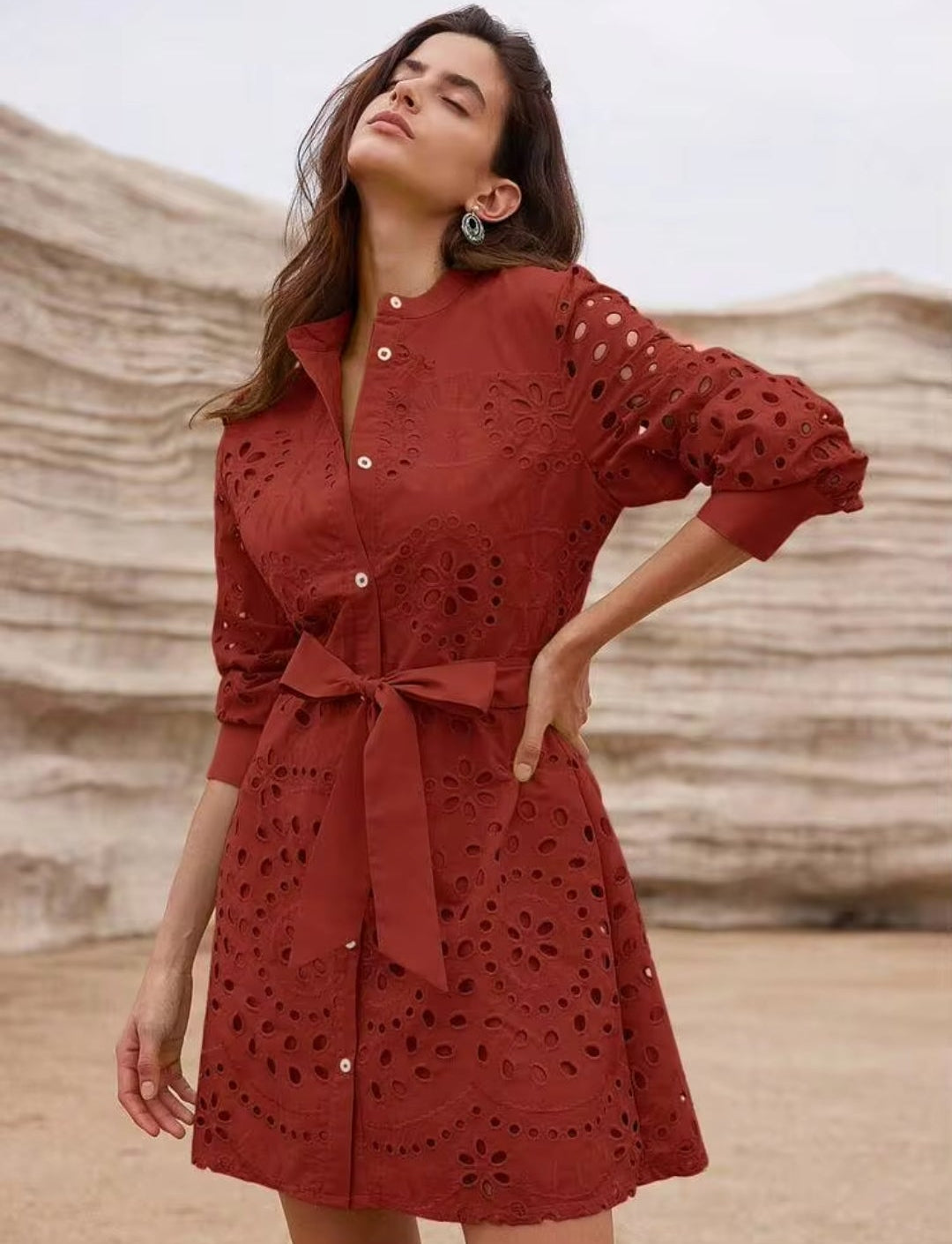 Vestido Terracota manga larga mini