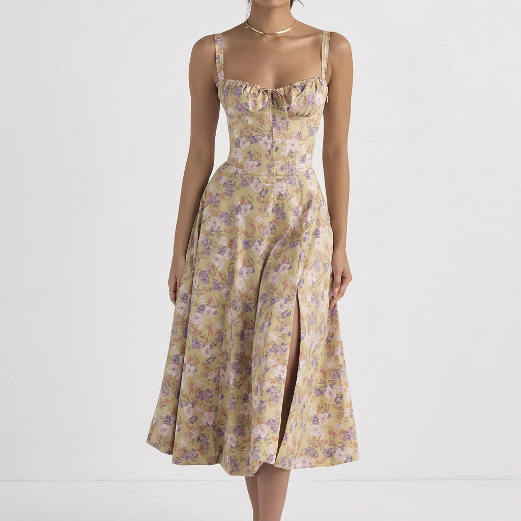 Vestido casual con estampado floral y abertura lateral