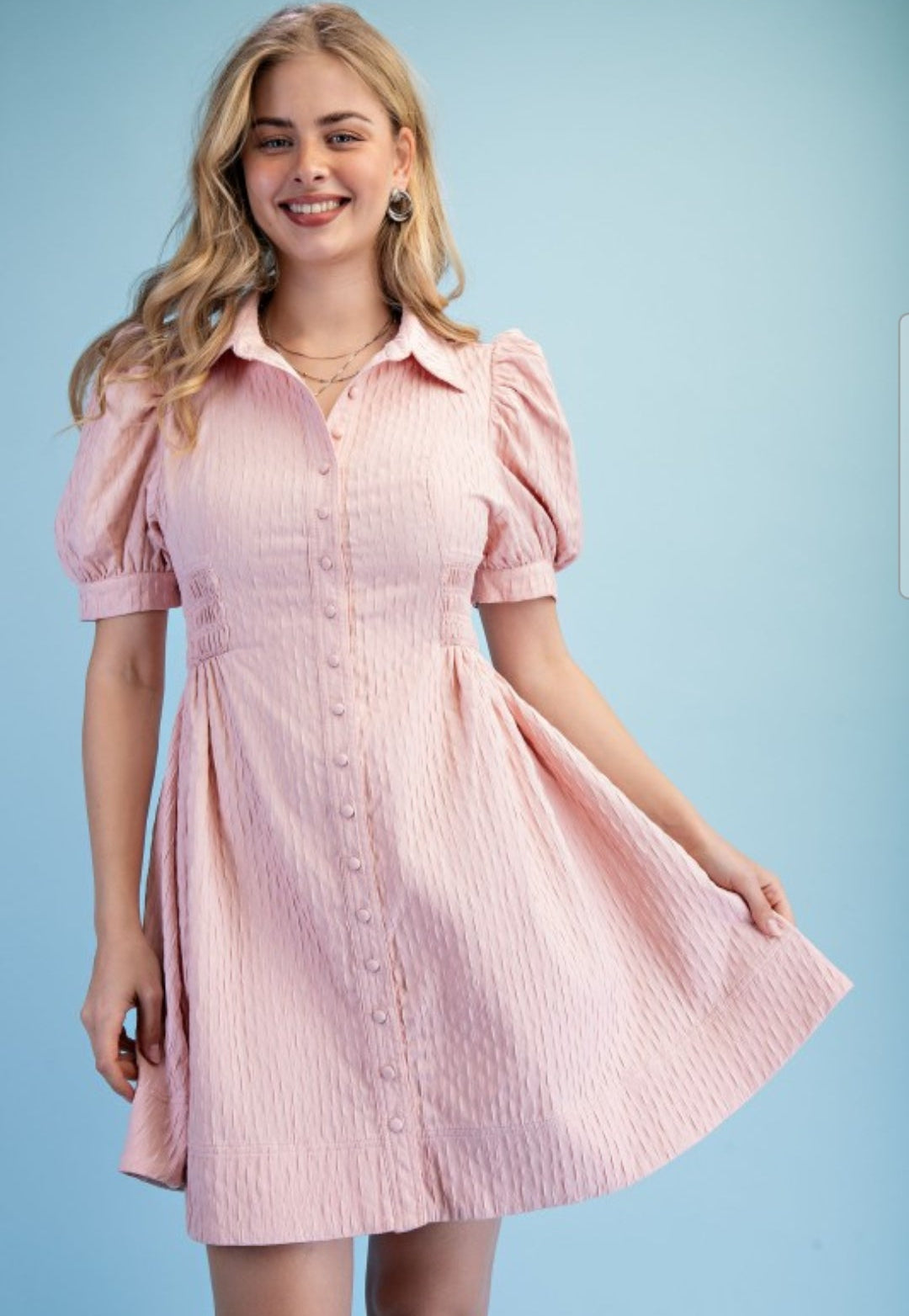 Vestido rosado casual midi con bolsas invisibles