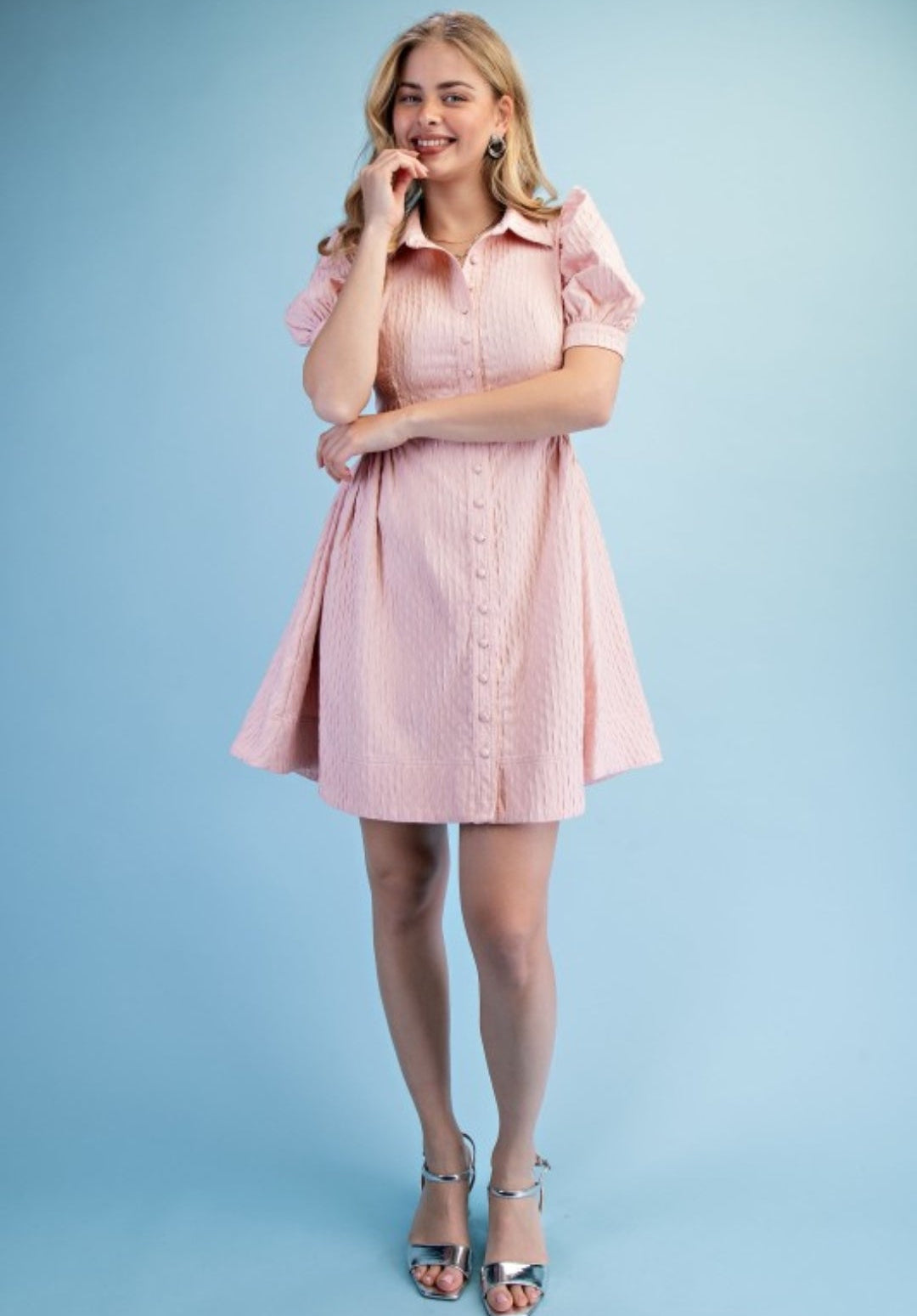 Vestido rosado casual midi con bolsas invisibles