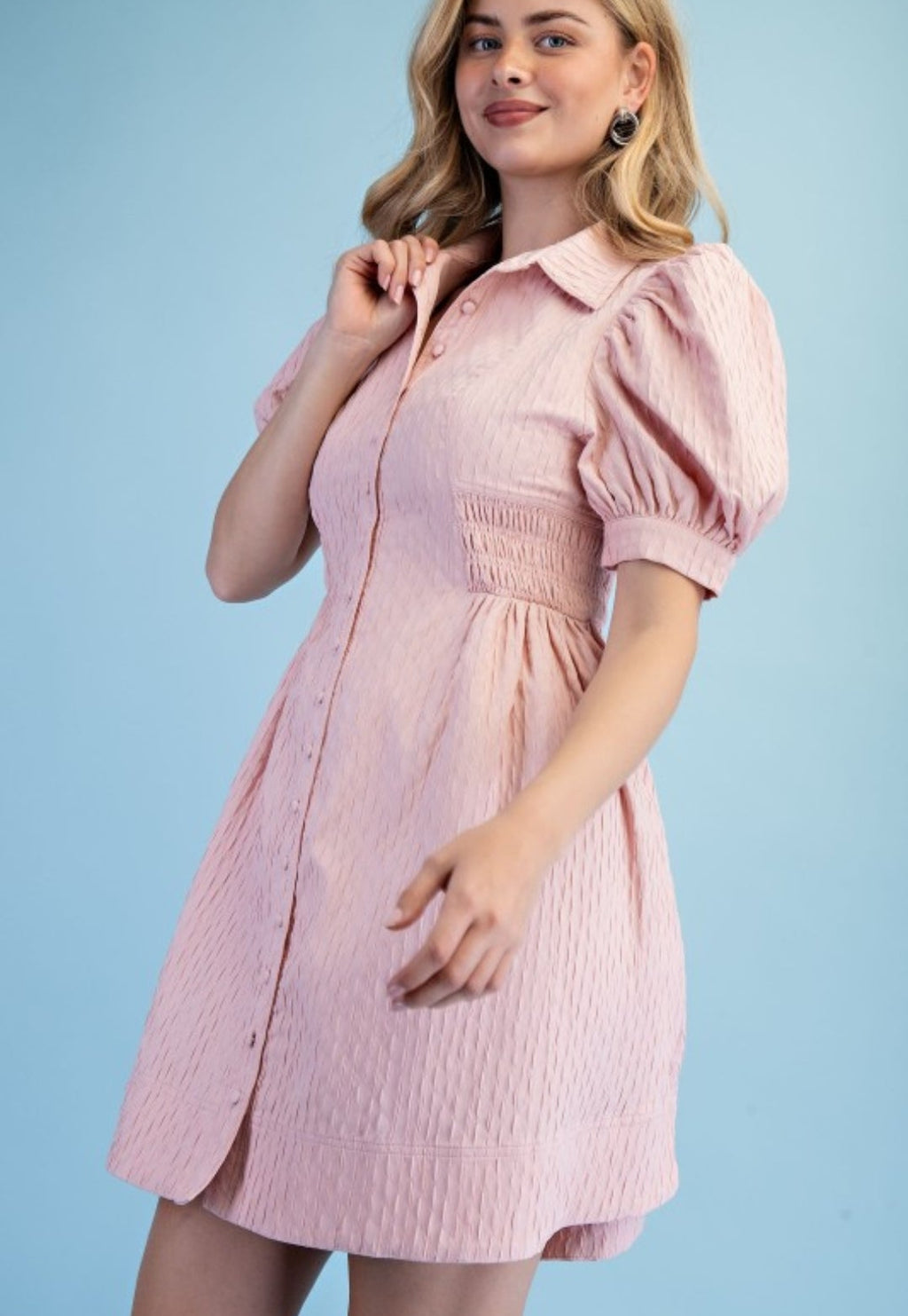 Vestido rosado casual midi con bolsas invisibles