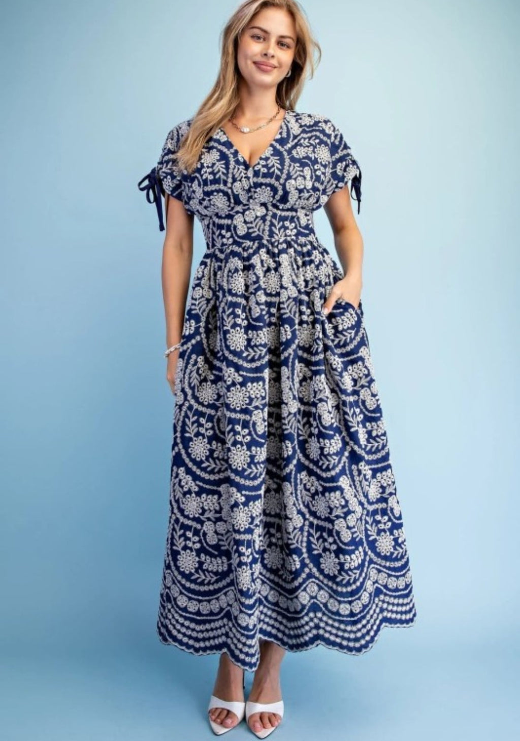 Vestido azul marino corte A con bolsas invisibles 100% algodón