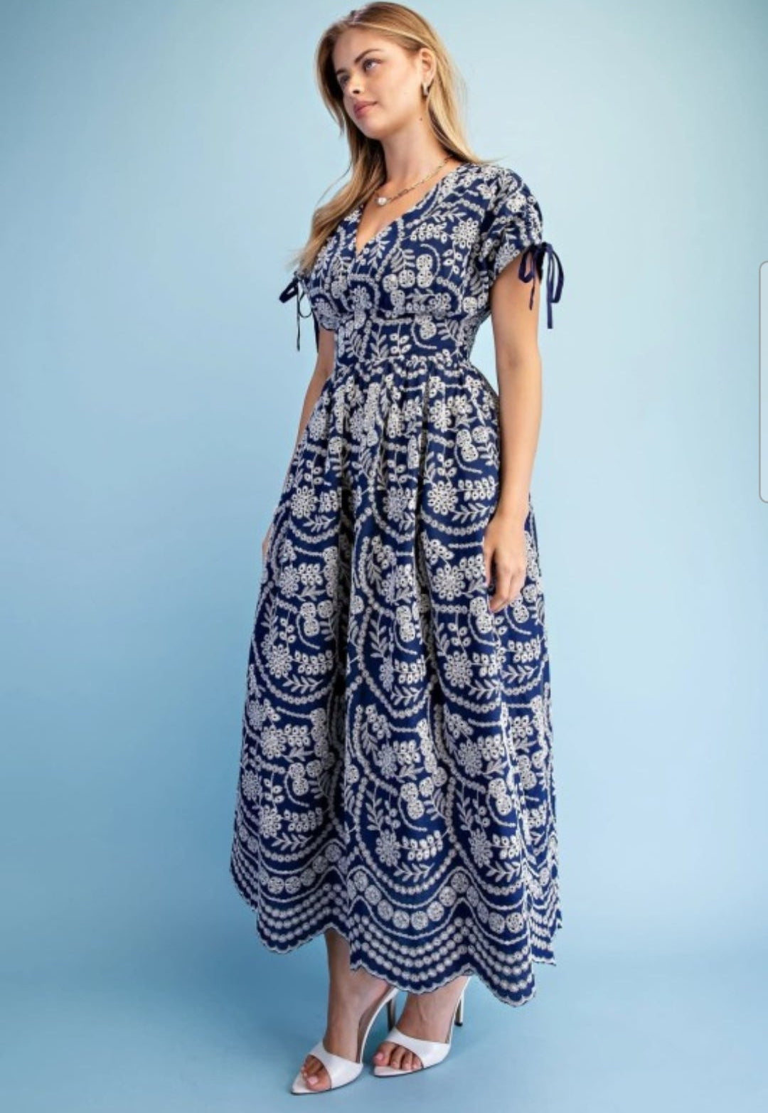 Vestido azul marino corte A con bolsas invisibles 100% algodón