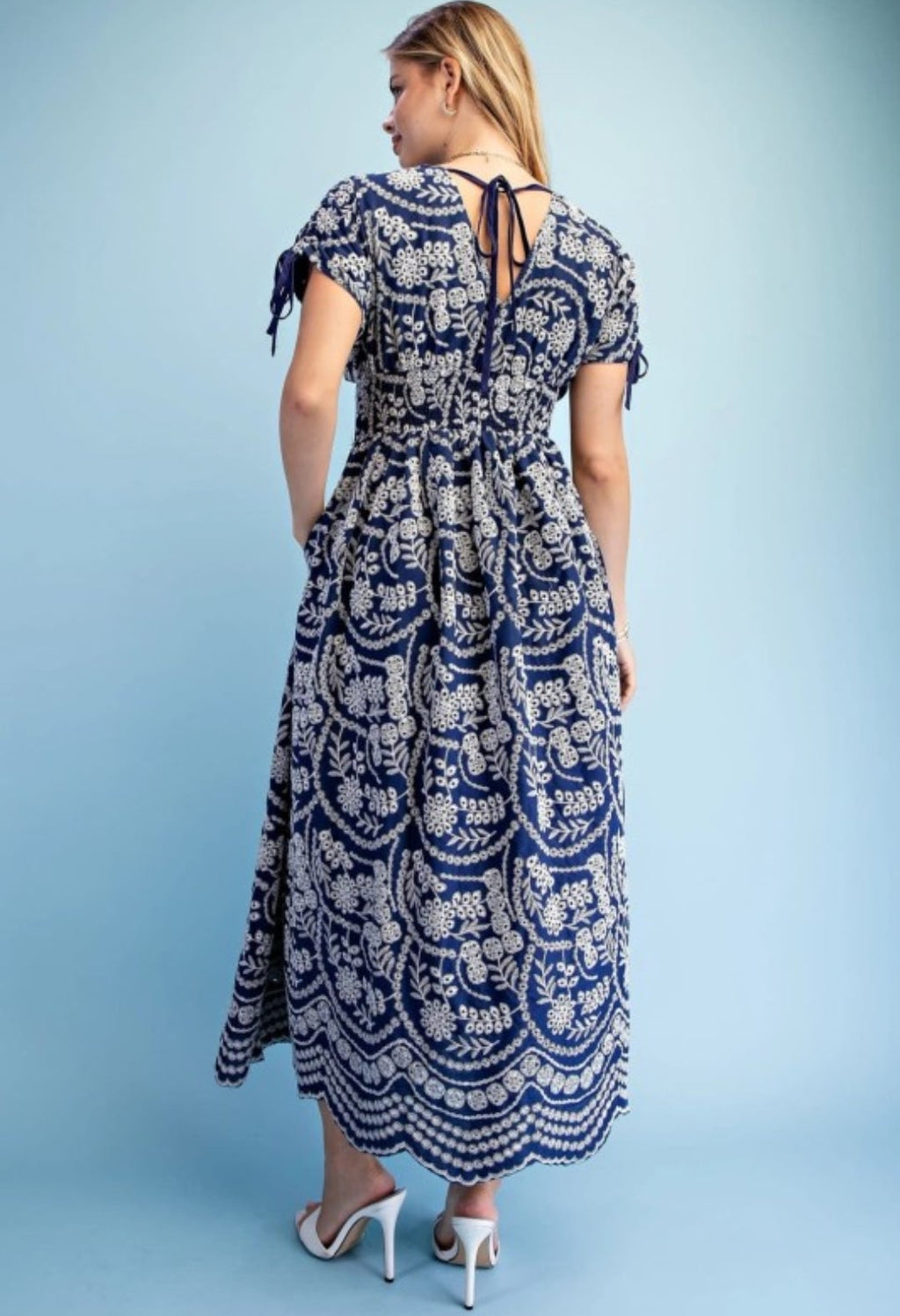 Vestido azul marino corte A con bolsas invisibles 100% algodón