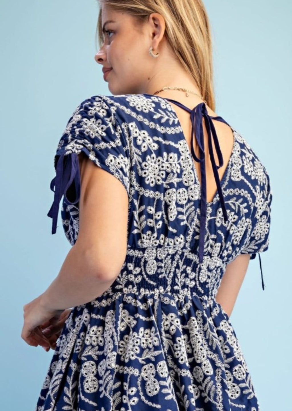 Vestido azul marino corte A con bolsas invisibles 100% algodón