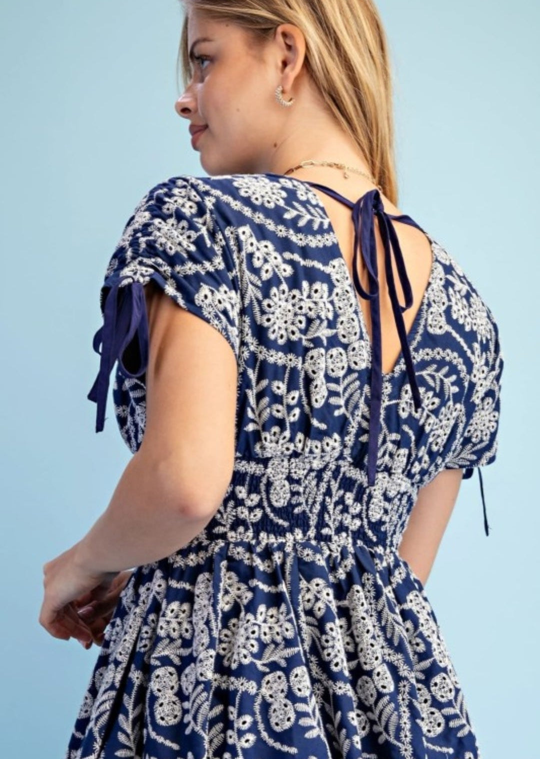 Vestido azul marino corte A con bolsas invisibles 100% algodón