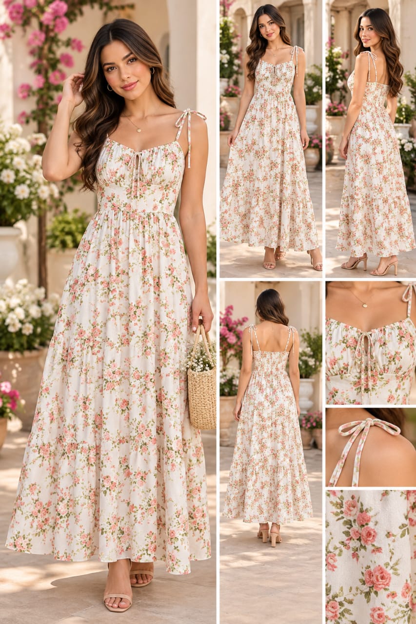 Vestido maxi con estampado floral tirante delgado ajustable