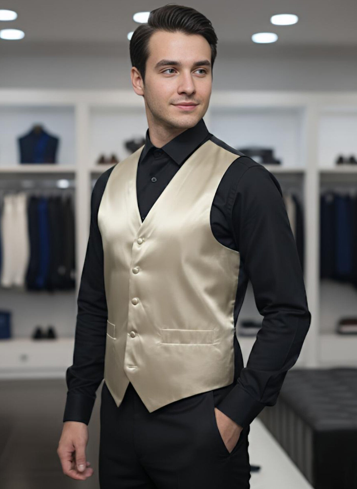 CHALECO BEIGE SATINADO