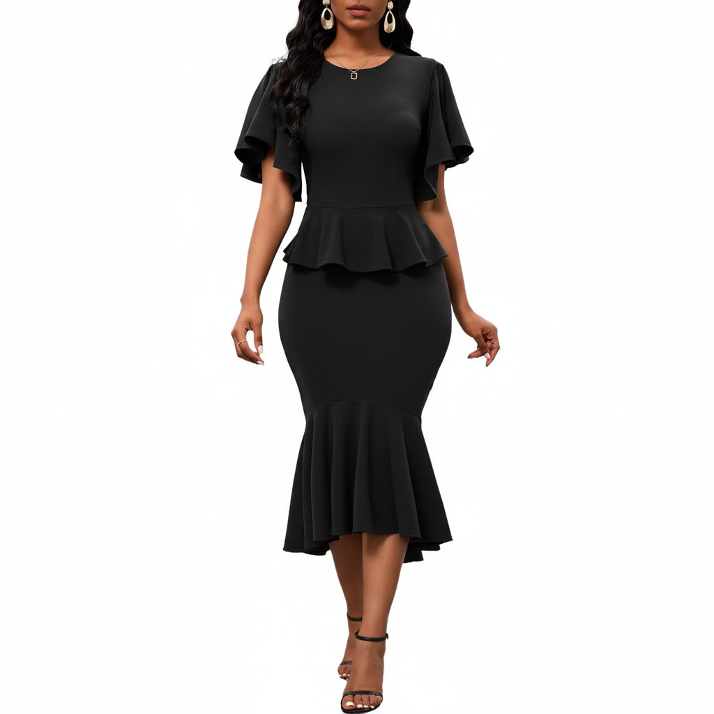 Vestido negro peplum midi