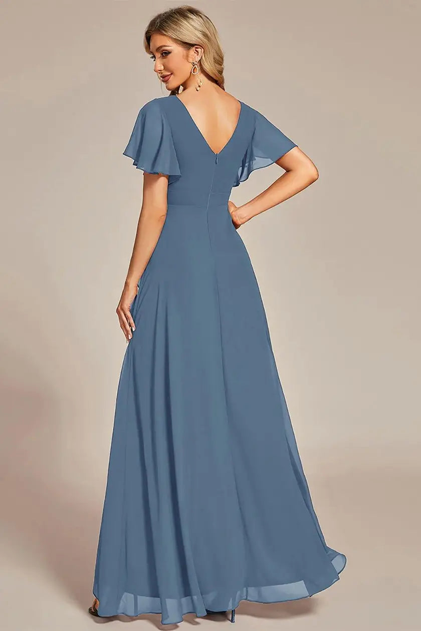 Vestido dusty blue manga corta