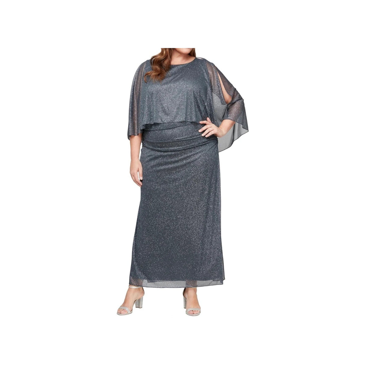 Vestido gris brillante oscuro manga tipo capa