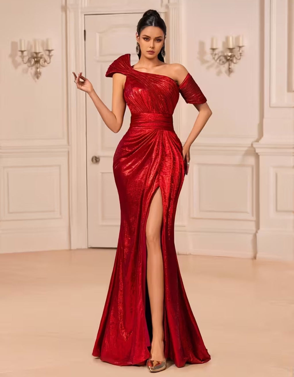 Vestido Gala vino rojizo
