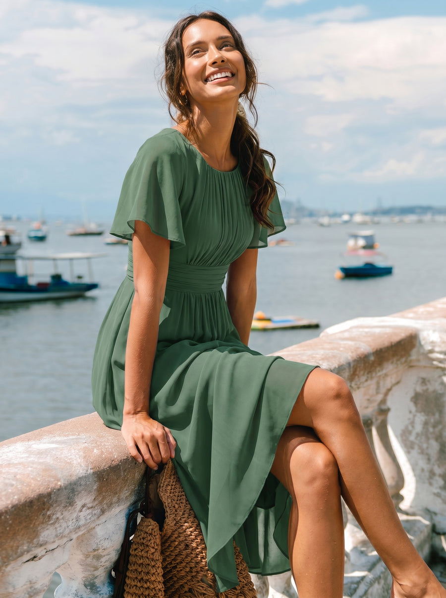 Vestido verde oliva formal midi