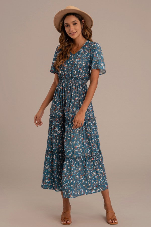 Vestido floral con estampado floral manga larga