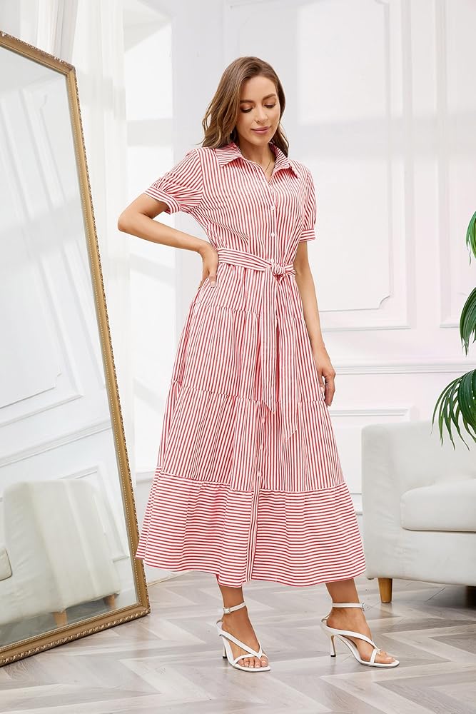 Vestido camisero rayas manga corta