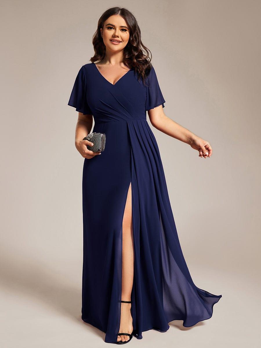 Vestido azul marino manga corta corte A