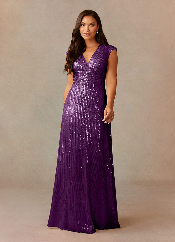 Vestido morado lentejuelas manga corta