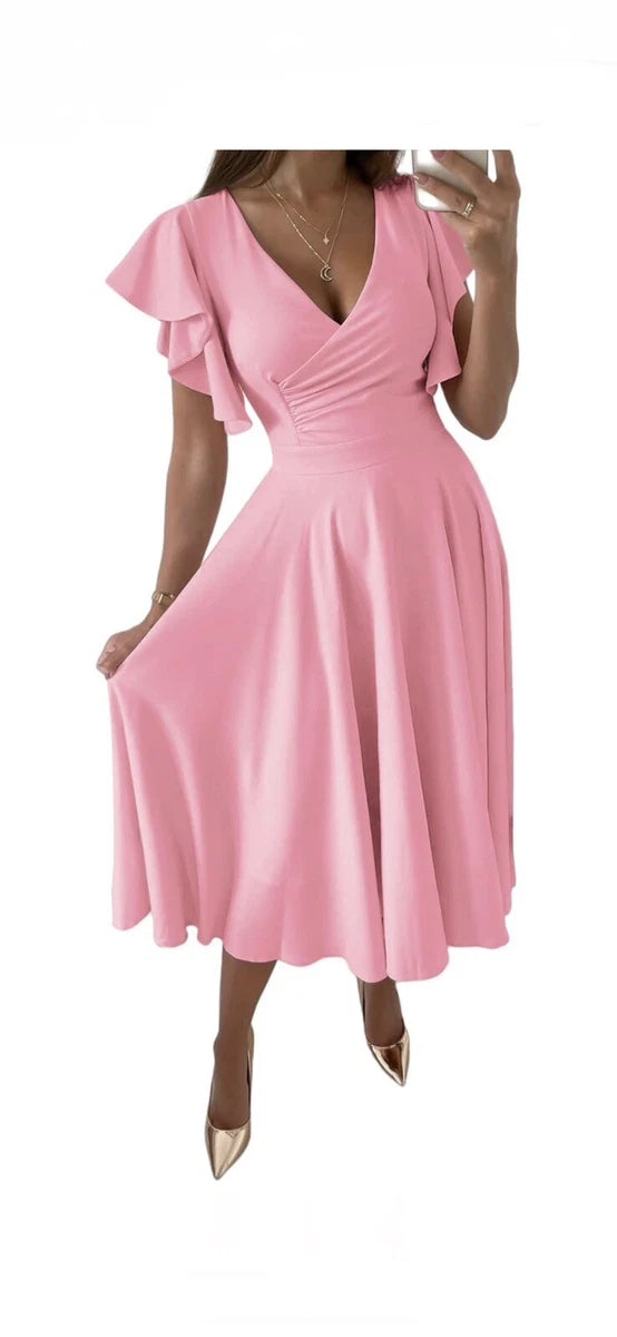 Vestido rosado midi manga corta