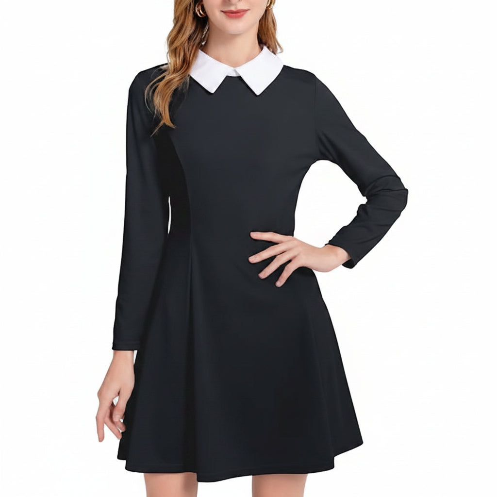 Vestido negro manga larga corto