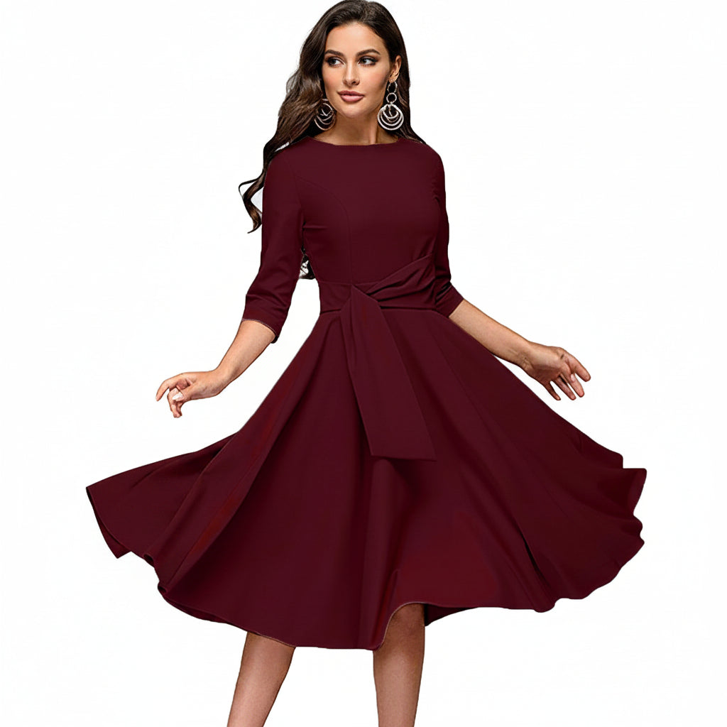 Vestido vino manga 3/4 formal midi