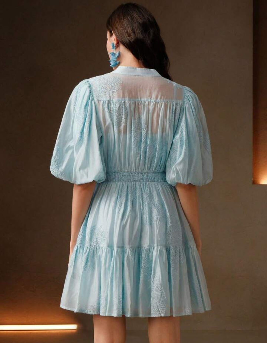 Vestido celeste manga corta bombacha corte A