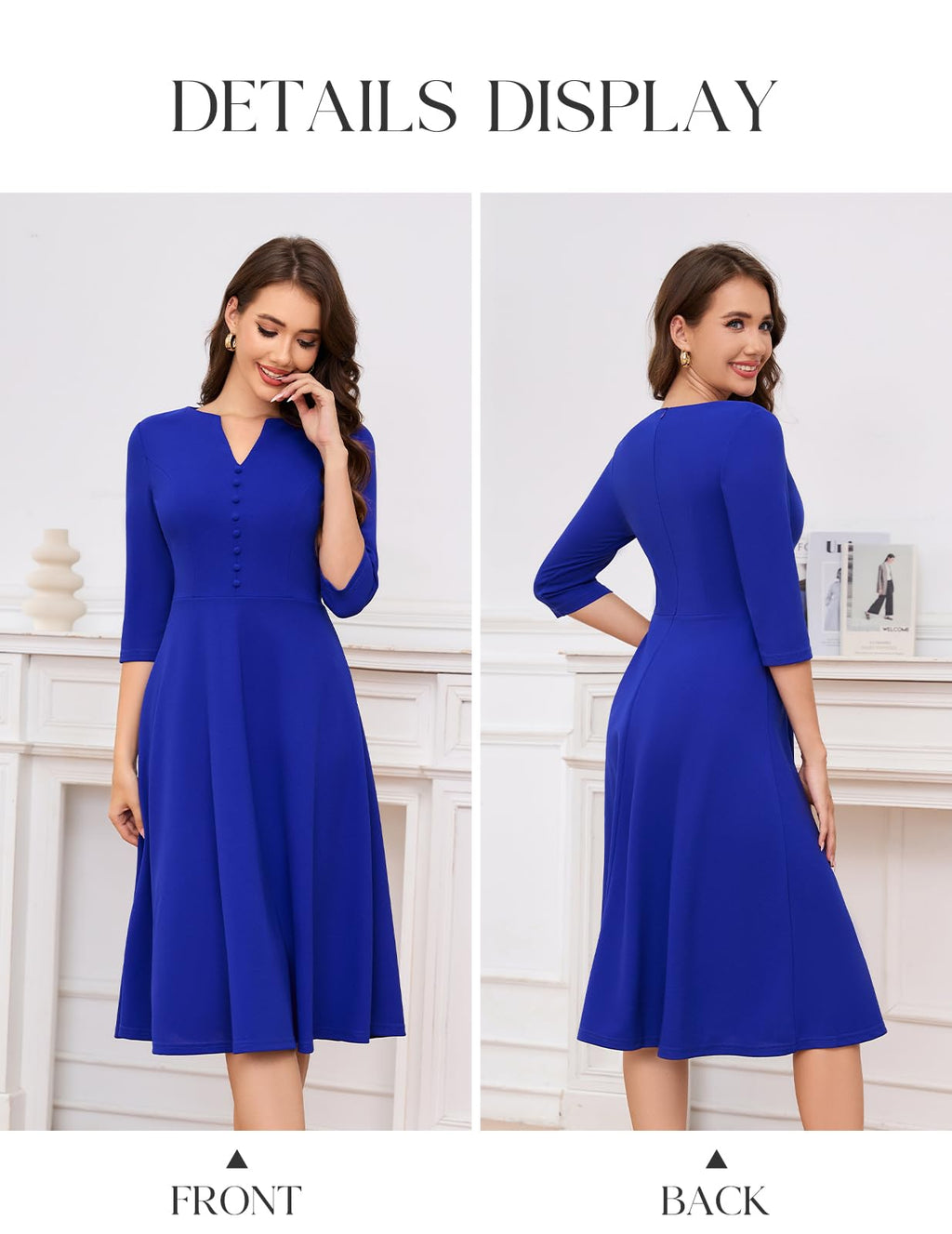 Vestido azul rey formal midi manga 3/4