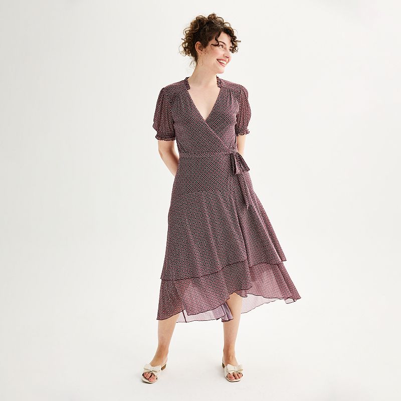 Vestido formal vino con estampado traslapado ajustable