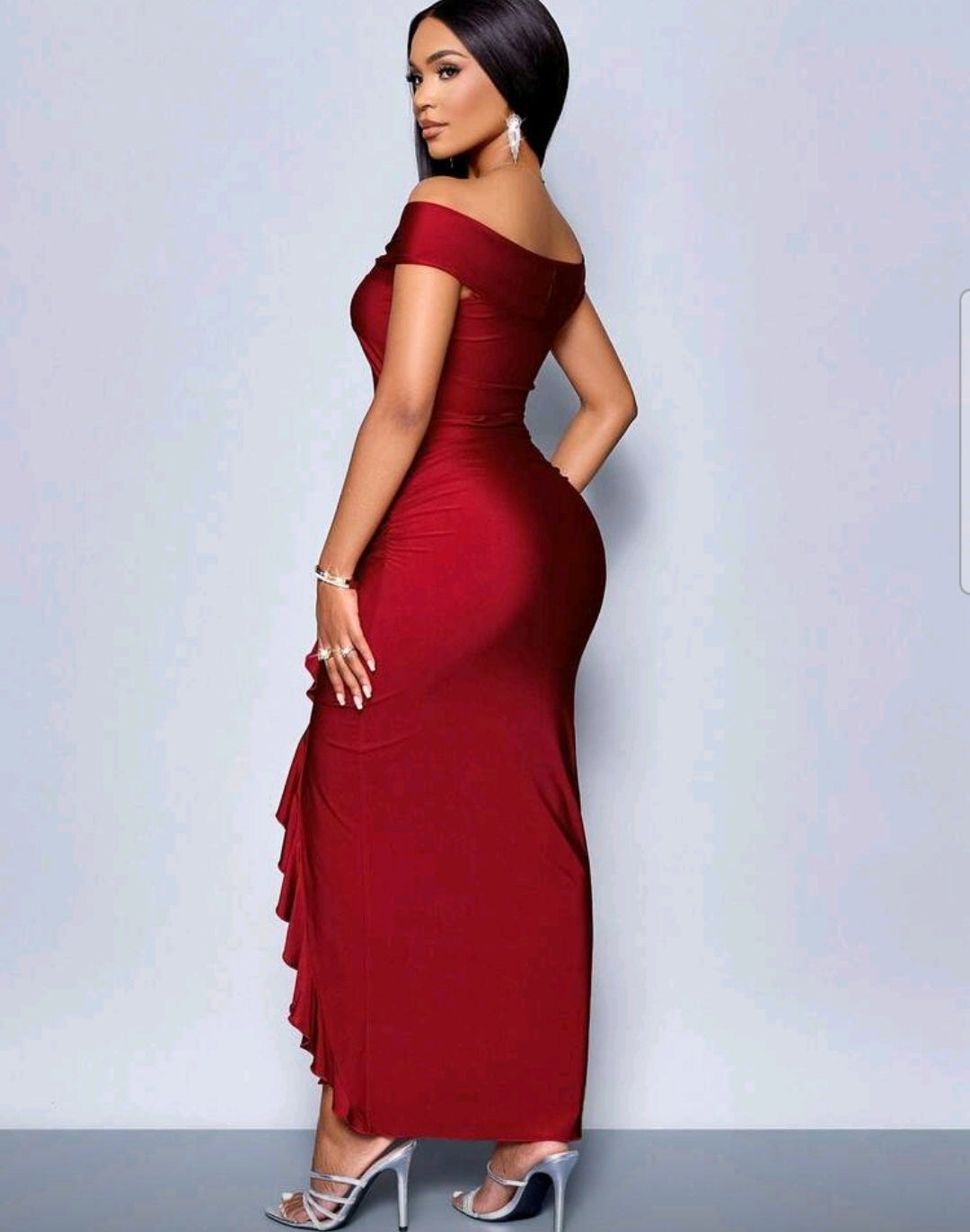 Vestido vino rojizo manga caída