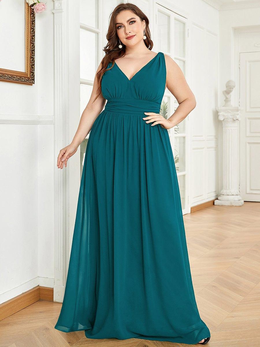 Vestido turquesa con escote en V corte A