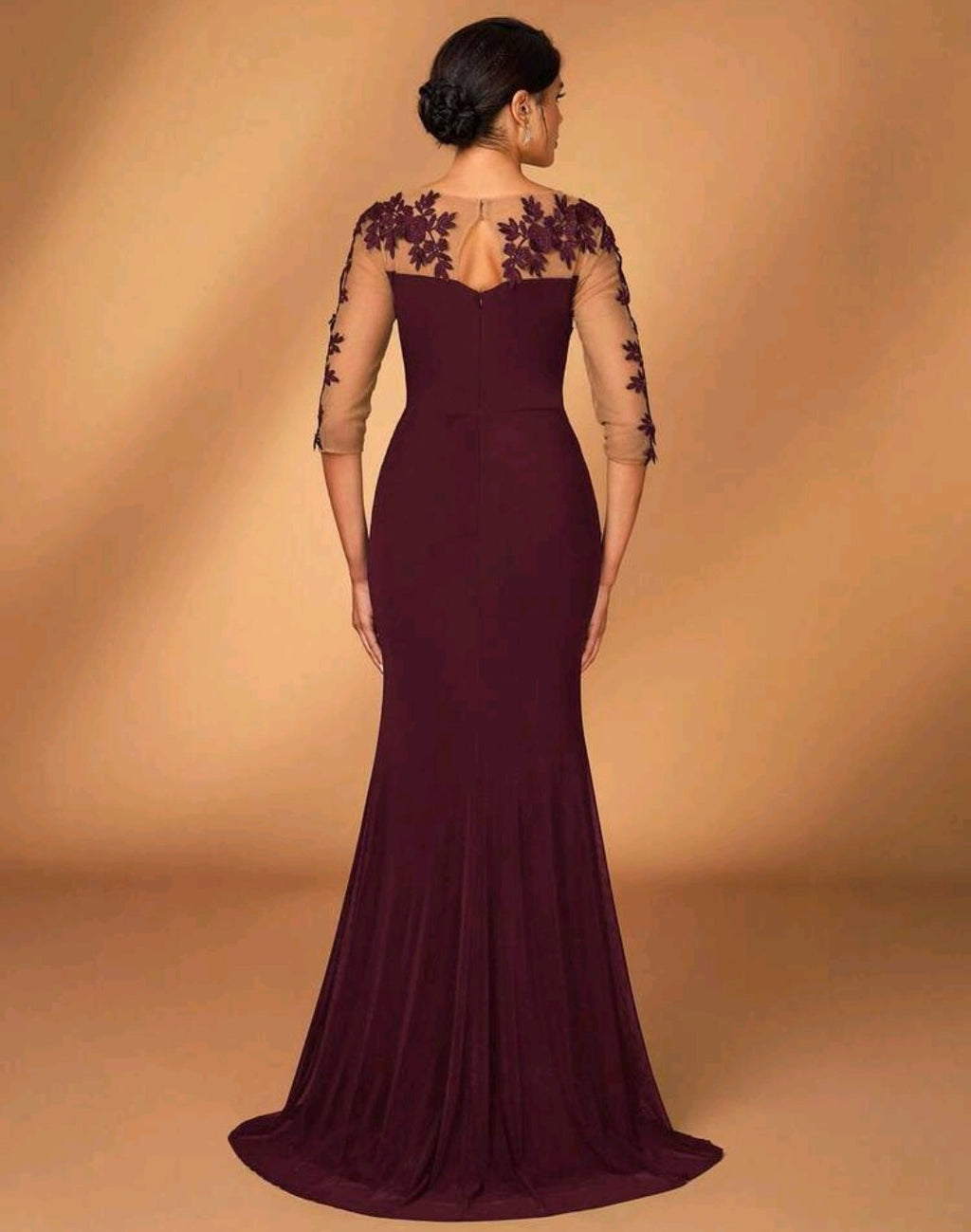 Vestido vino manga 3/4 stretch