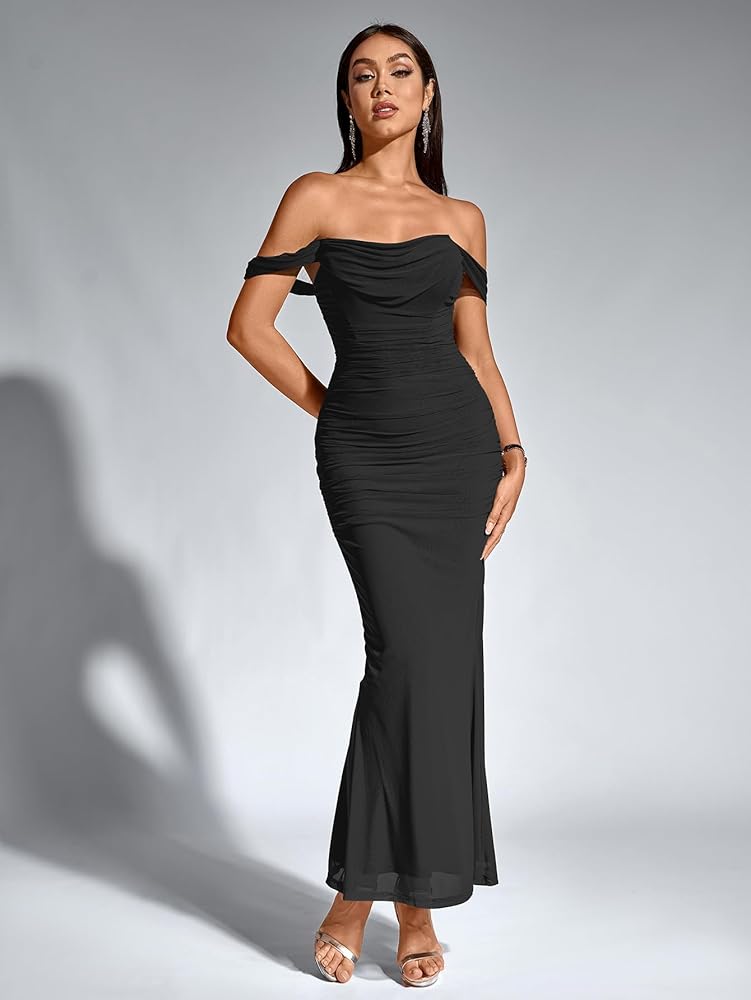 Vestido negro off-the-shoulder stretch