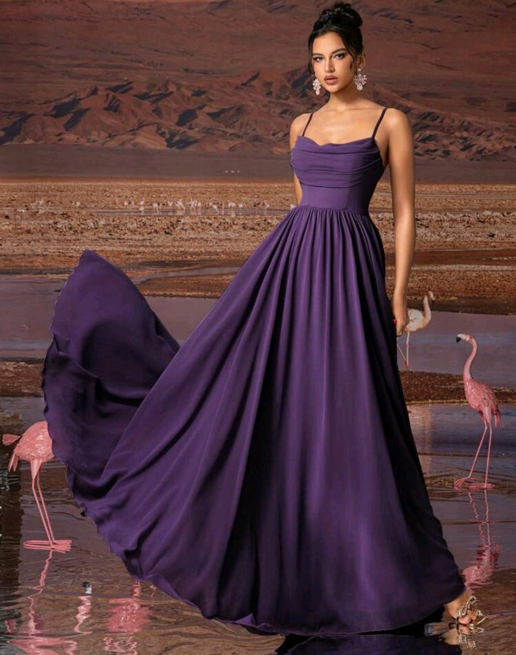 Vestido morado tirante delgado corte A