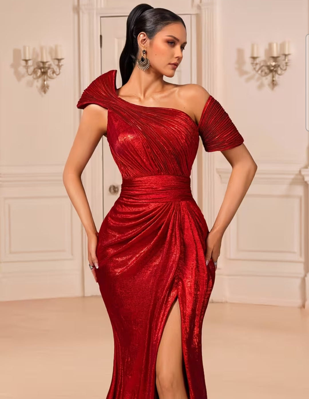 Vestido Gala vino rojizo