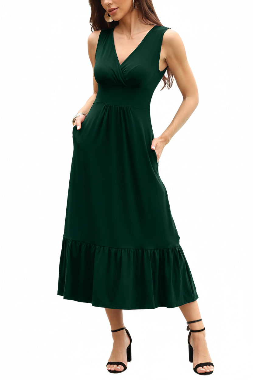 Vestido casual verde esmeralda con bolsas invisibles