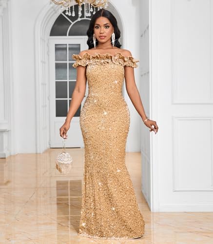 Vestido lentejuelas manga caída corte sirena