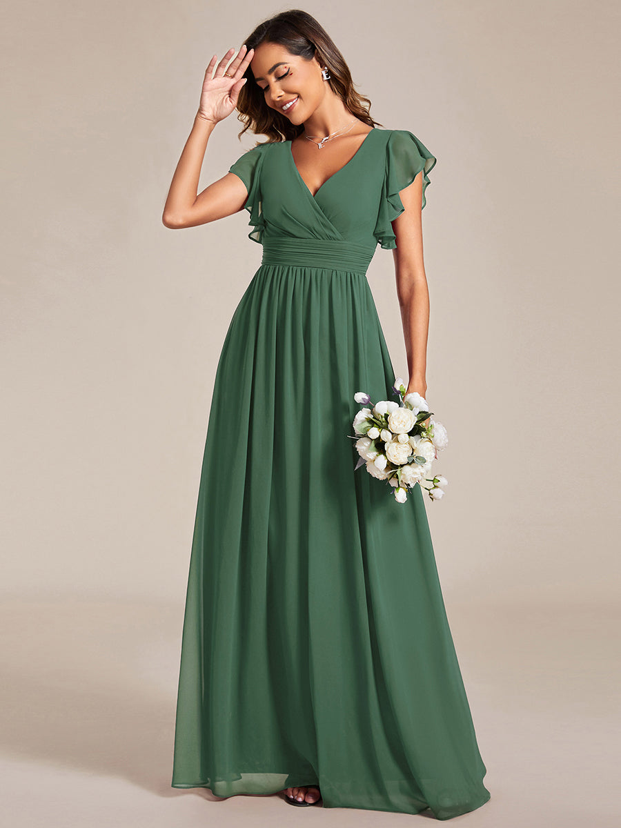 Vestido verde eucalipto espalda semi abierta corte A
