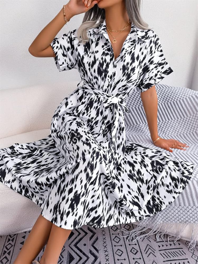 Vestido casual blanco y negro manga corta