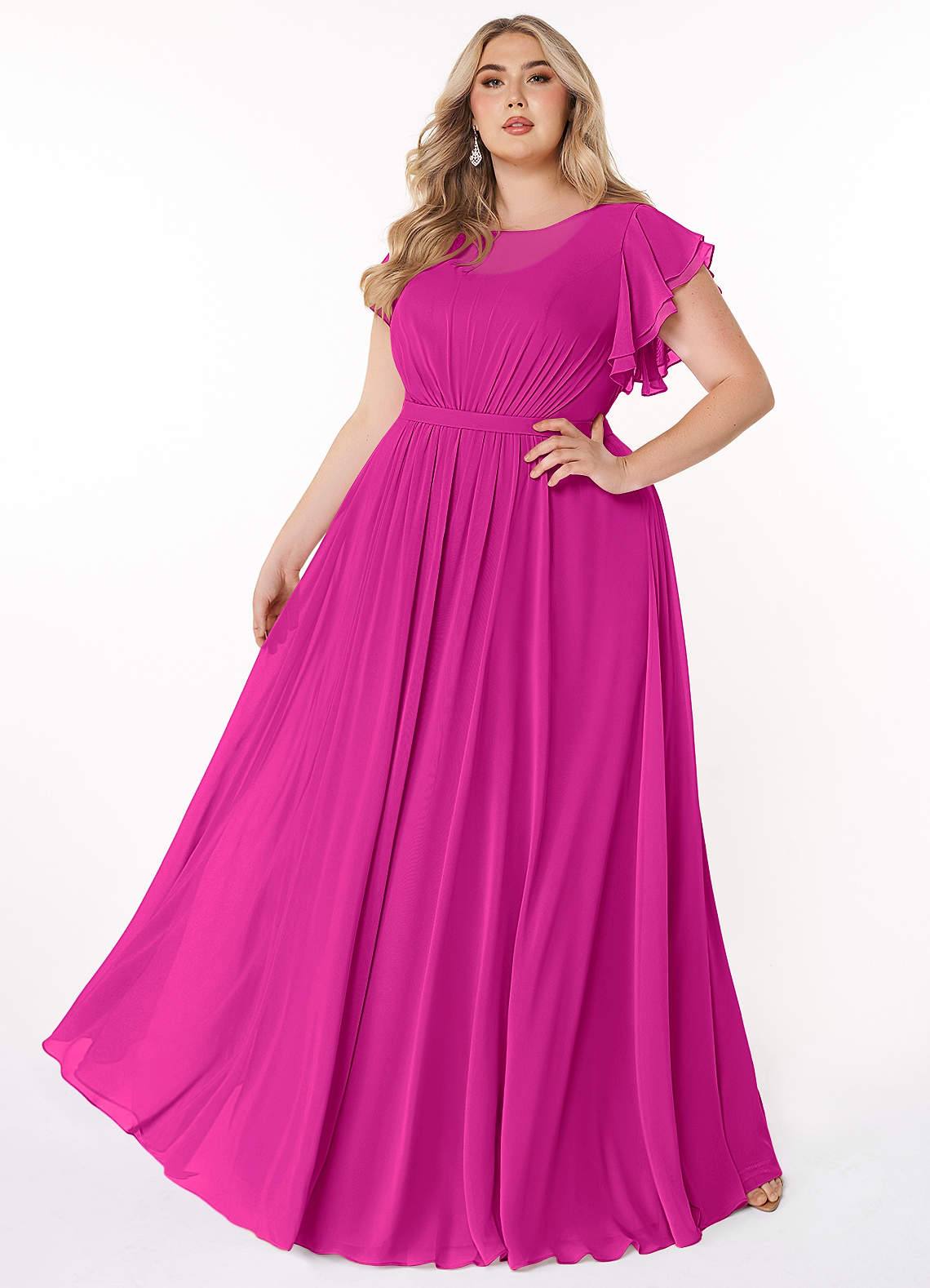 Vestido fucsia corte A manga corta