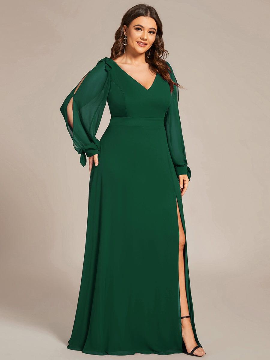 Vestido verde esmeralda manga larga corte A